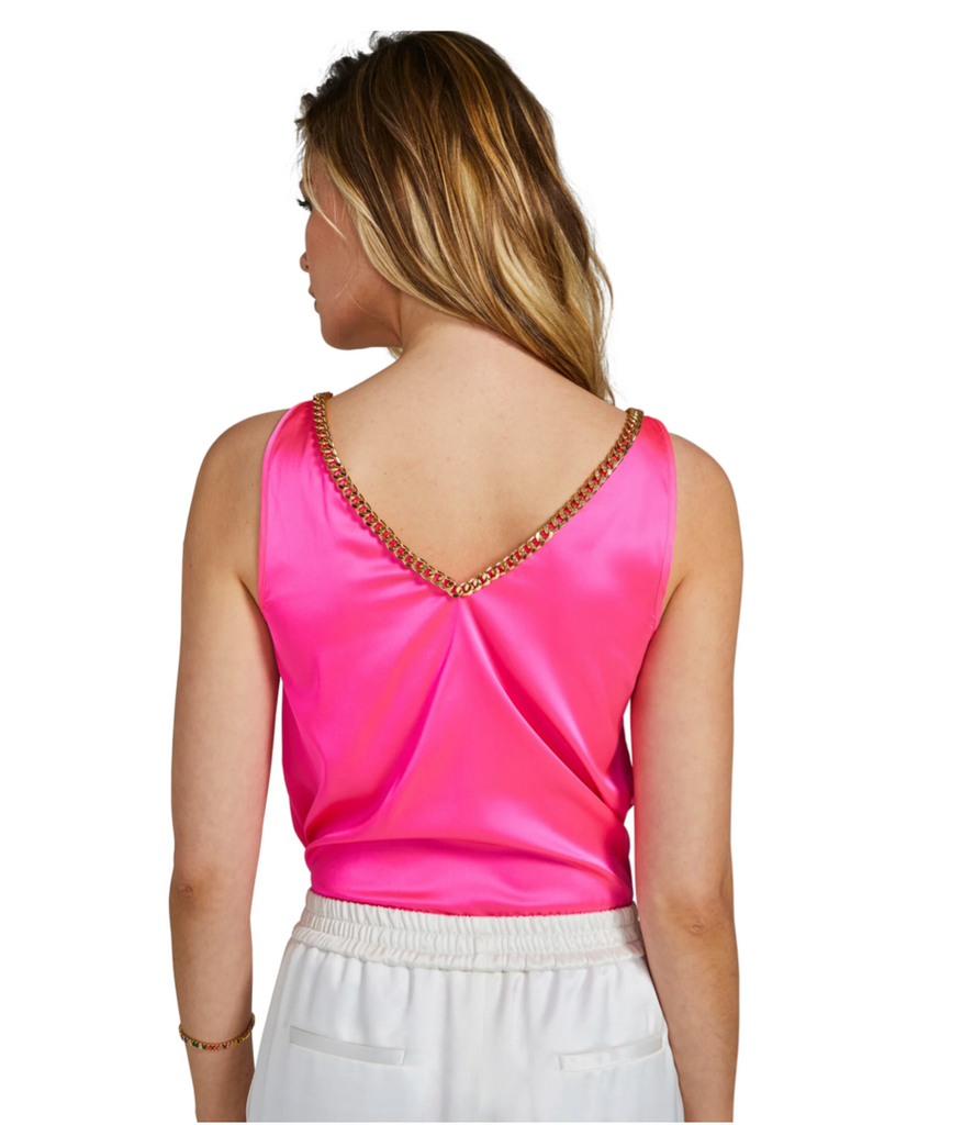 gold chain detail on v neck tank generation love dallas chain tank in ultra pink