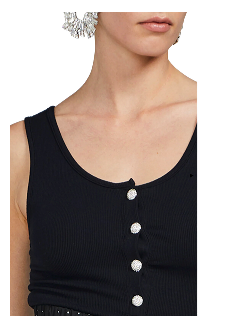 Adelina henley ribbed tank top with crystal buttons by generation love
