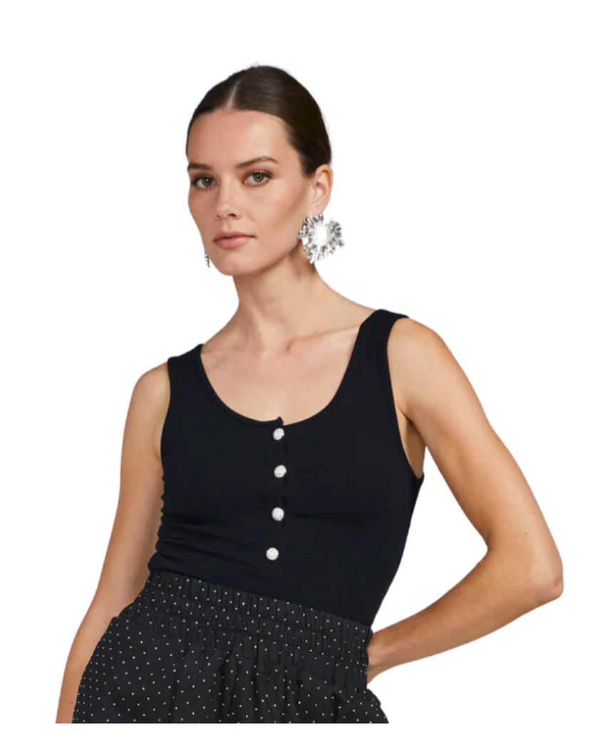 Adelina henley ribbed tank top with crystal buttons by generation love