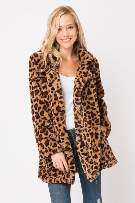 Thistle and Main Influencer Plush Leopard Print Faux Fur Coat