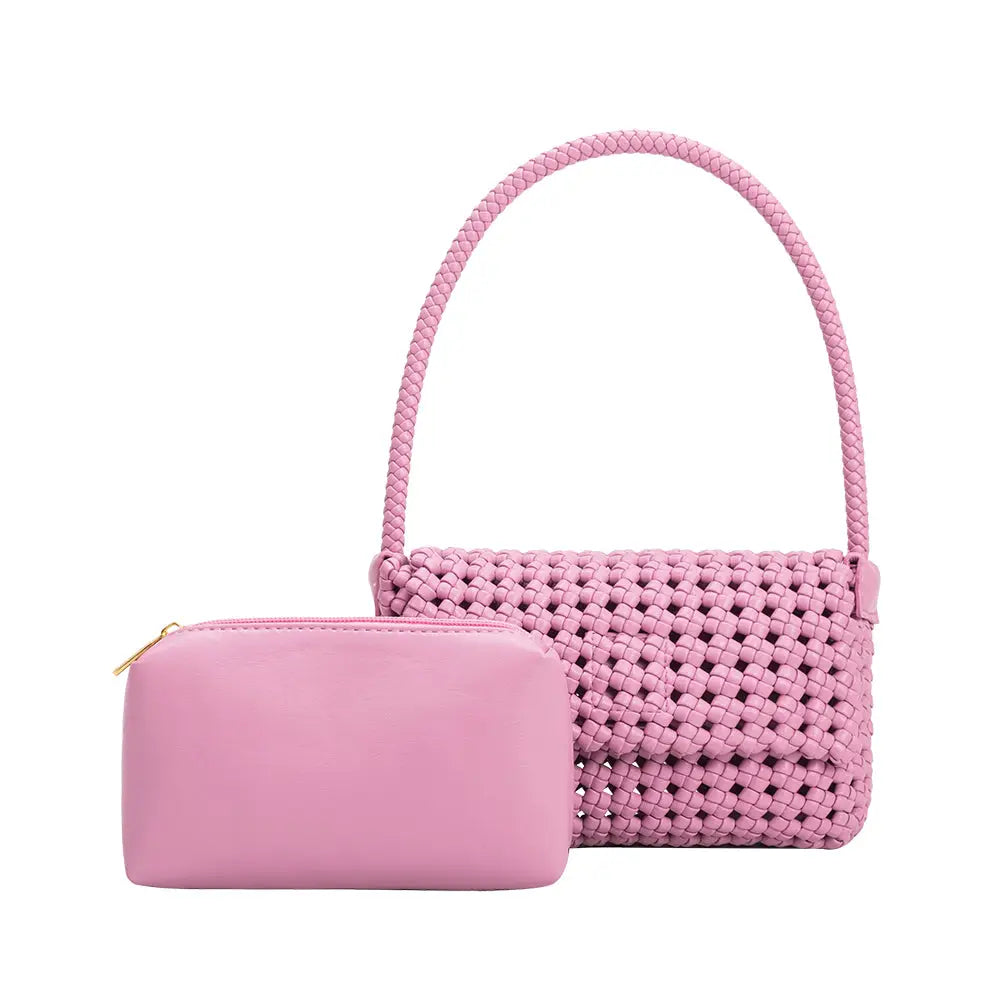 crochet vegan leather bag in lilac by melie bianco