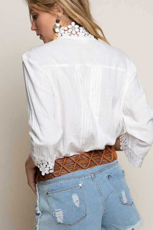 THISTLE AND MAIN White Crochet Lace Top