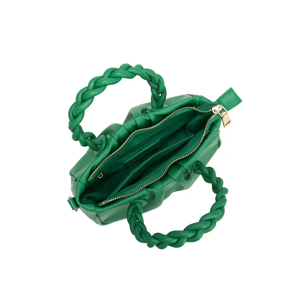 braided top handle bag. in kelly green by melie bianco 