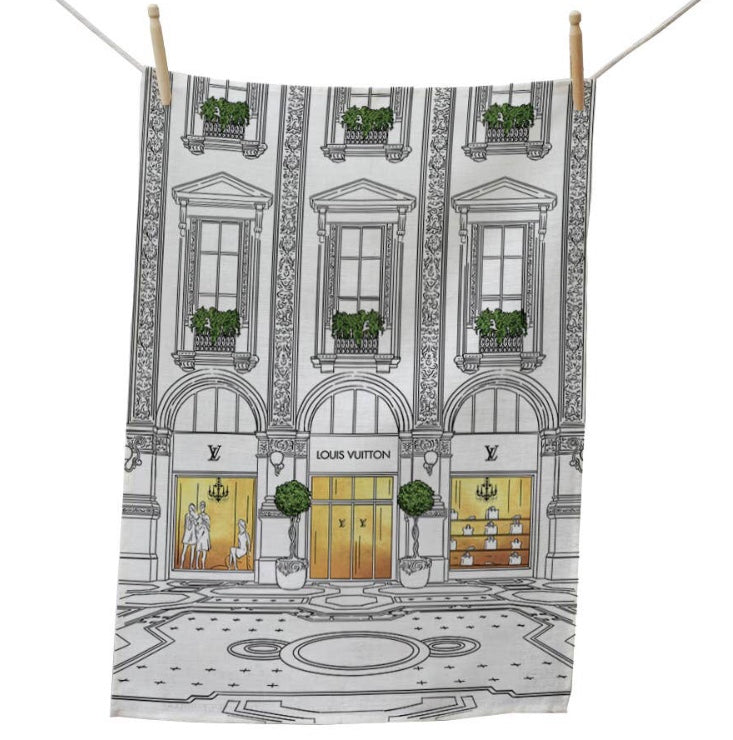 designer inspired louis vuitton storefront kitchen tea towel