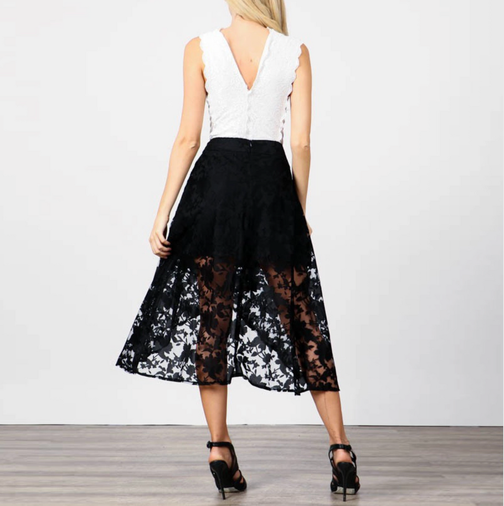 THISTLE AND MAIN So Effortless Asymmetrical Lace Overlay Skirt -FINAL SALE