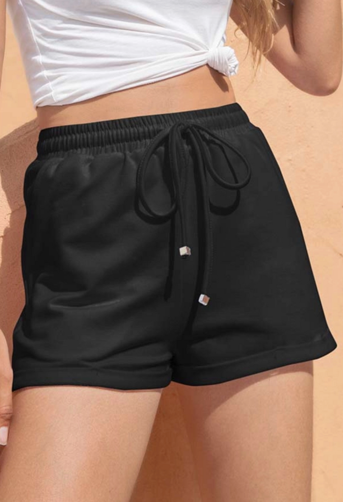 drawstring elastic waistband cuffed shorts