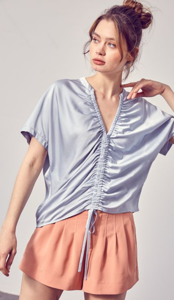 DO+BE Front Ruched V Neck Top - Final Sale