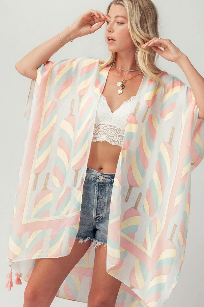 kimono with tassels in popsicle print