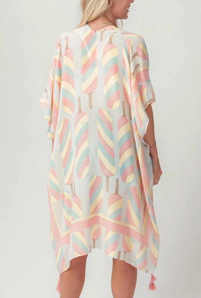 kimono with tassels in popsicle print