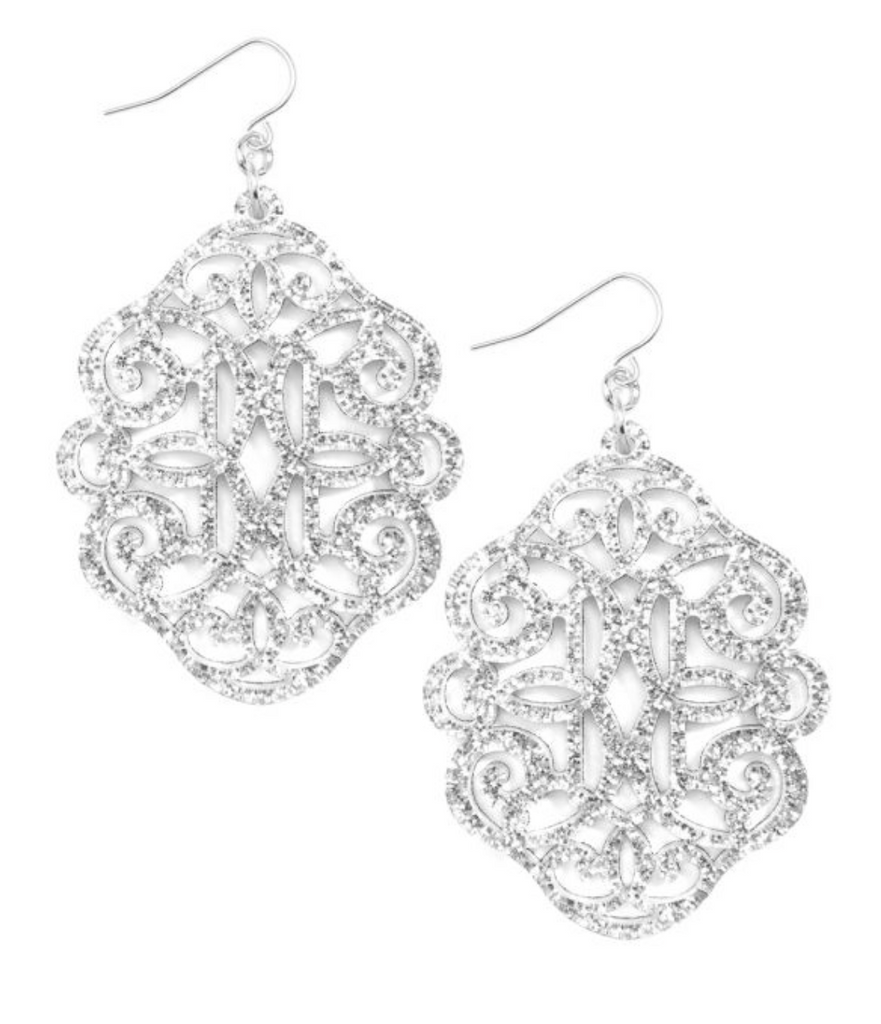 THISTLE AND MAIN Regal Cutout Acrylic Statement Earrings - Silver Glitter