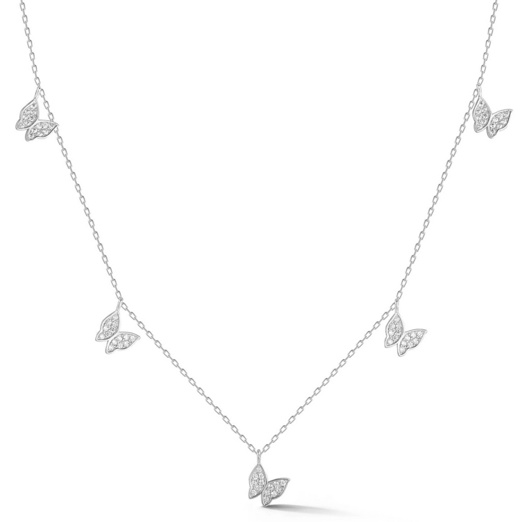dangling butterfly necklace in silver 