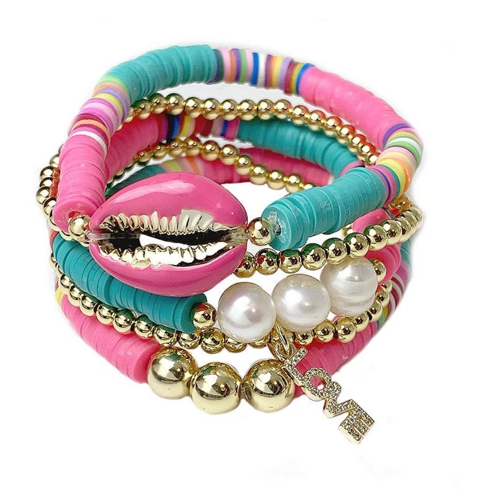 beach stack pink bracelets 