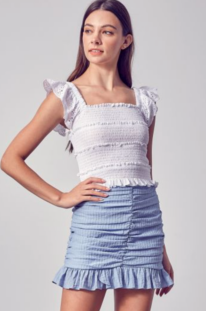DO+BE White Smocked Eyelet Top - FINAL SALE