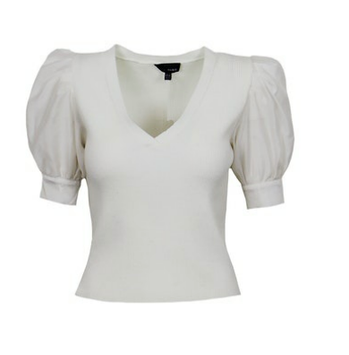 Lucy Paris puff sleeve mixed material top in white at thistle and main