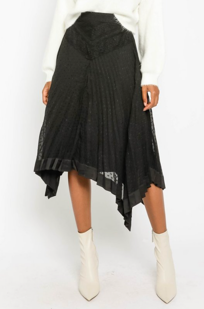 OLIVACEOUS Pleated Black Midi Skirt