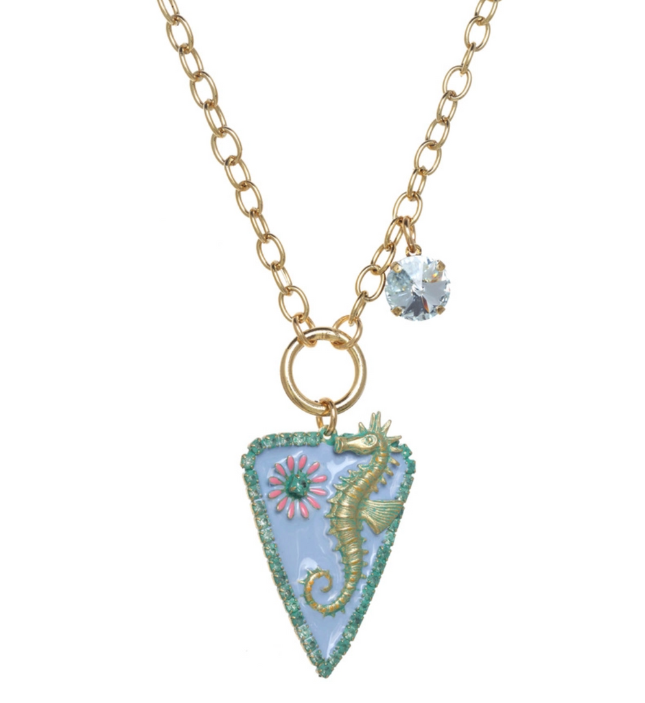 seahorse pendant painted enamel necklace  