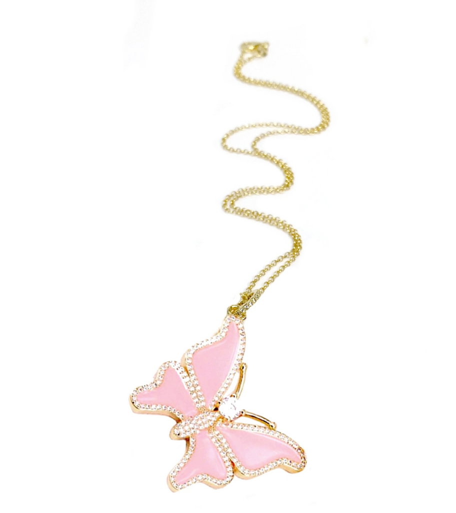 THISTLE AND MAIN Butterfly Pink Necklace