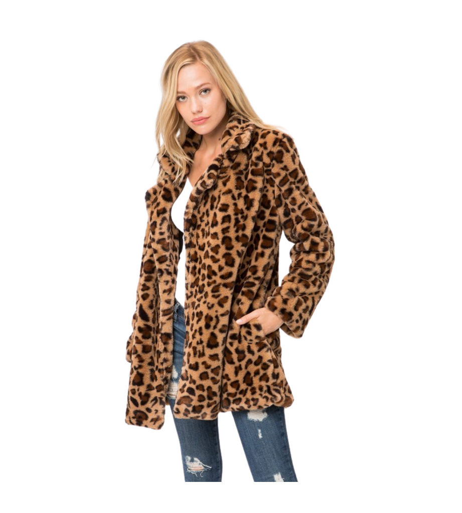 Thistle and Main Influencer Plush Leopard Print Faux Fur Coat