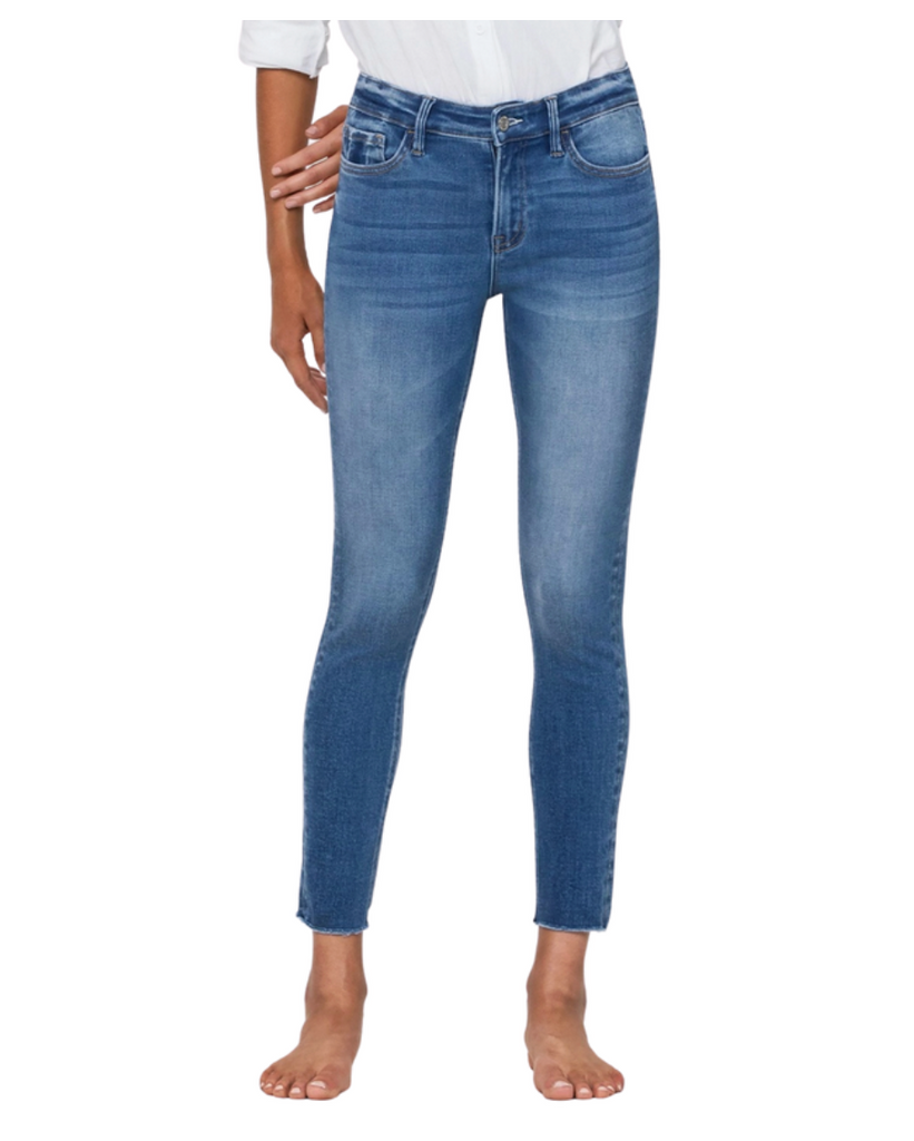 mid rise raw hem cropped skinny jeans by flying monkey 