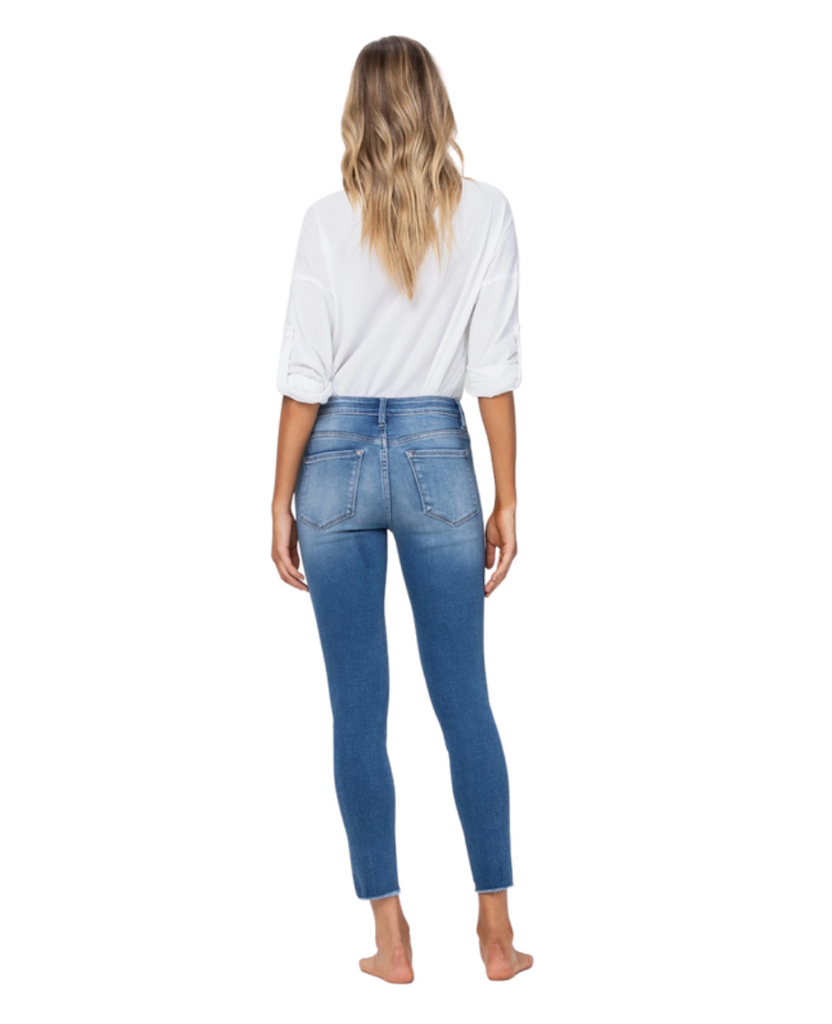 mid rise raw hem cropped skinny jeans by flying monkey 