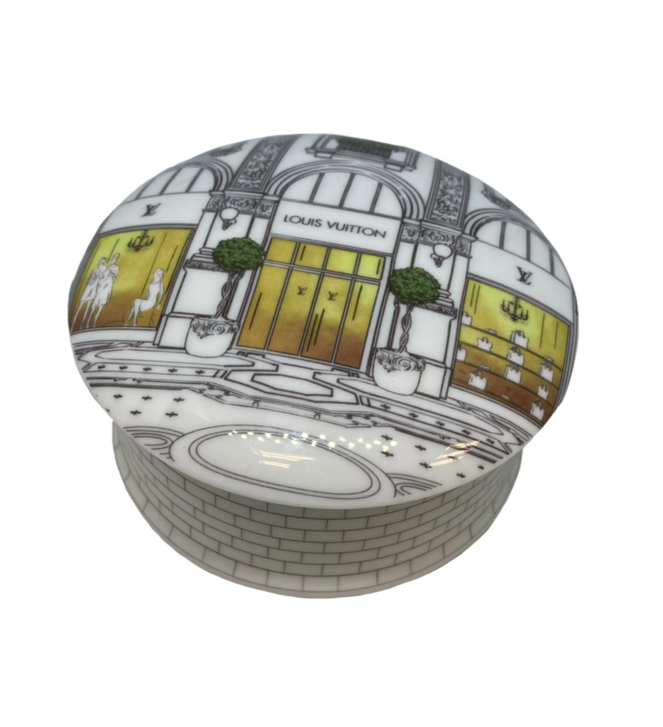 Hand-drawn fashion inspired storefront illustrations with a hint of color, printed on fine bone china trinket box.