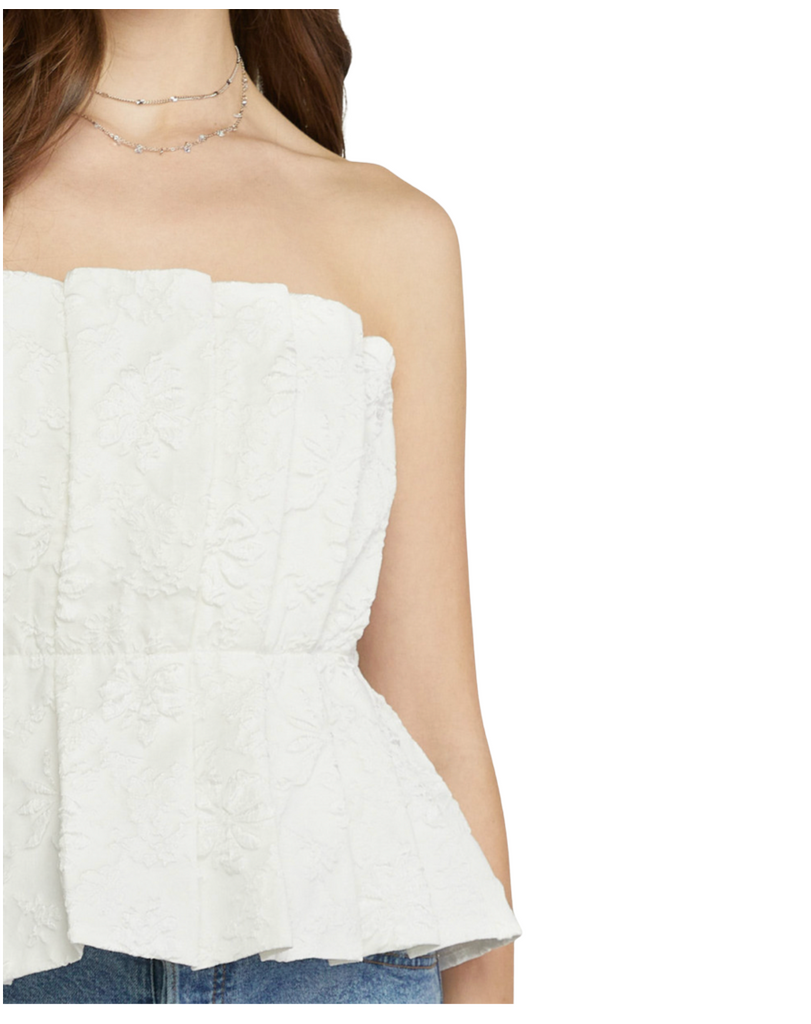 white floral jacquard strapless top