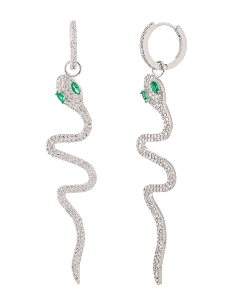 snake earrings with green eyes huggies style