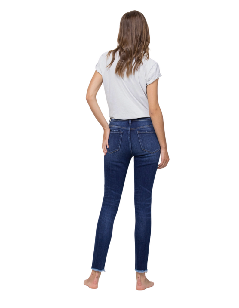 Mid rise ankle skinny jeans. Comfort stretch denim, mid waisted, ankle length.
