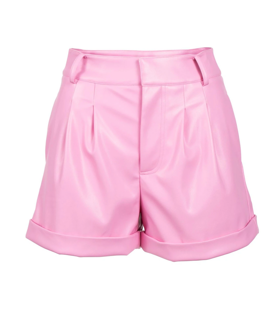 candy pink vegan leather shorts by generation love