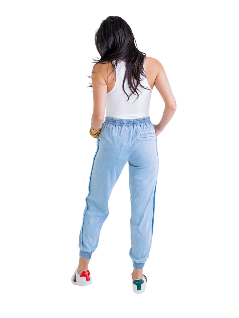  chambray joggers by karlie with elastic waist