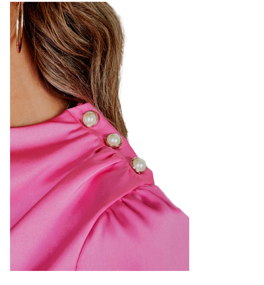 stunning fuchsia pink long sleeve blouse with button closure on shoulder