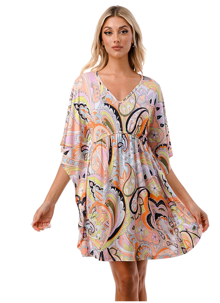 Pastel paisley print kimono sleeve dress
