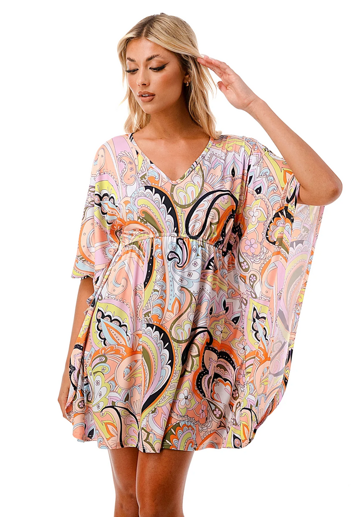Pastel paisley print kimono sleeve dress