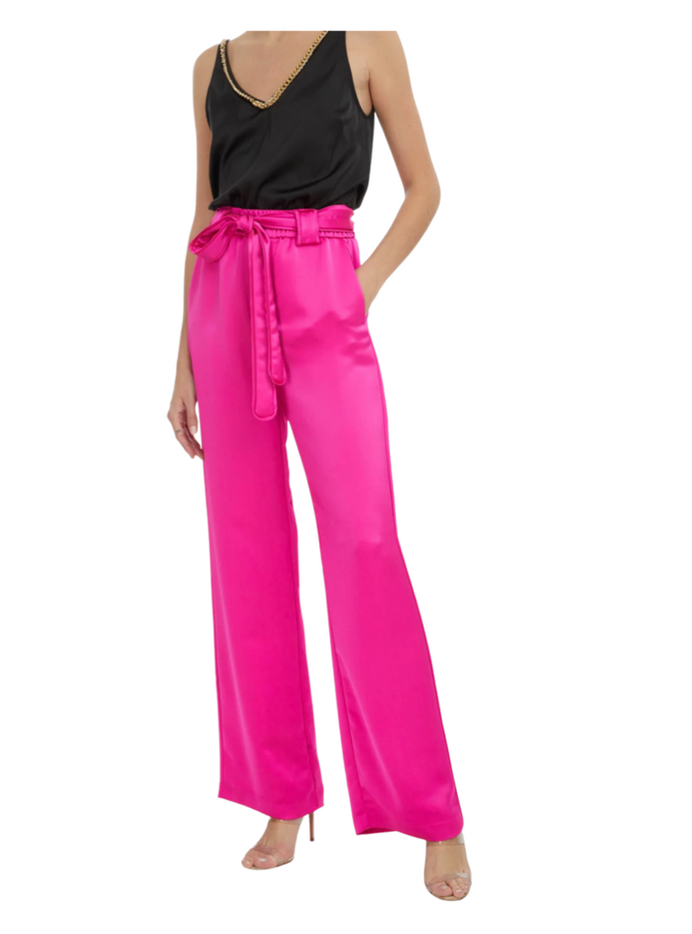 hot pink satin pants with detachable belt by generation love