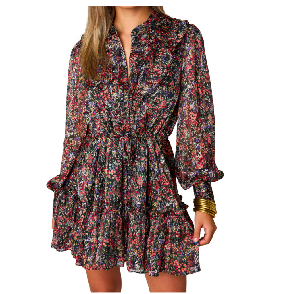 long sleeve cinched waist floral print dress by buddylove