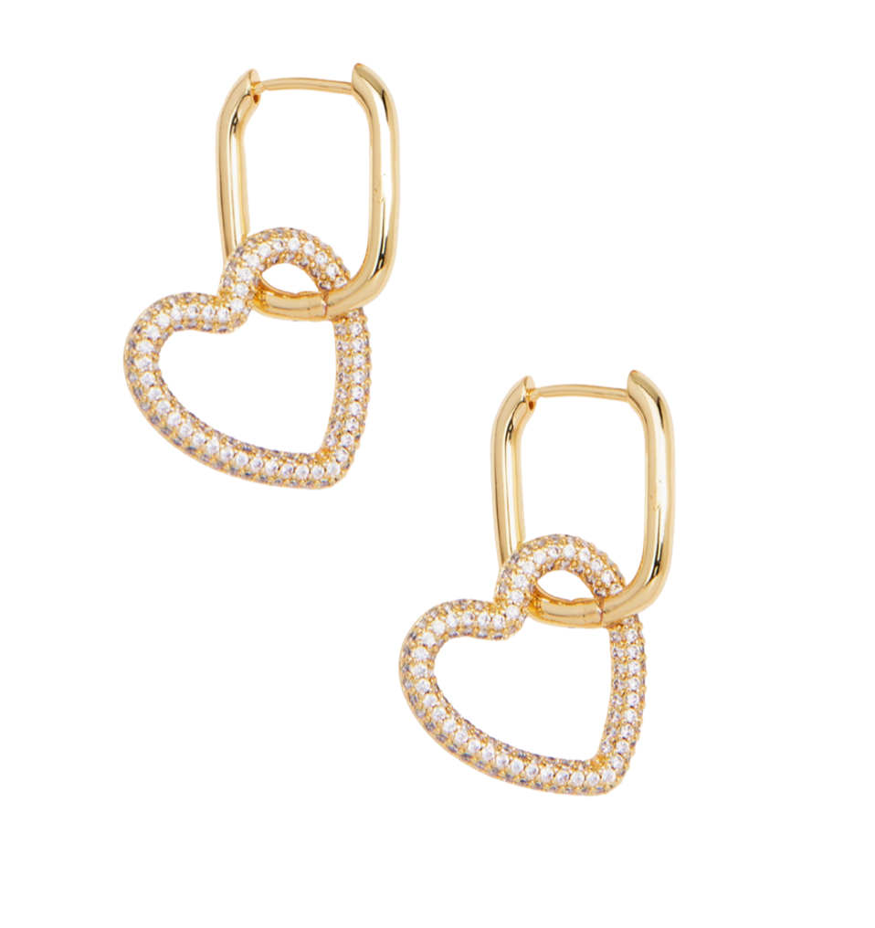 pave heart link earrings 