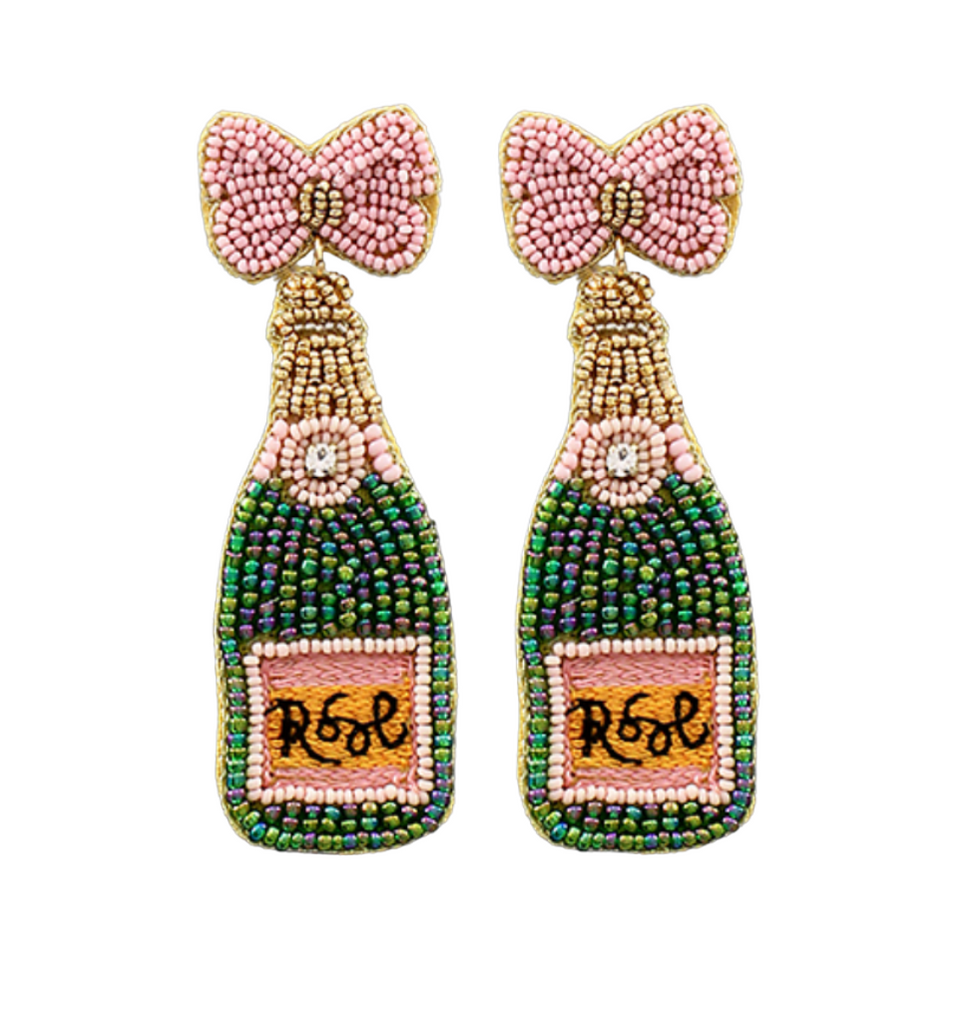 rose champagne bottle beaded earrings
