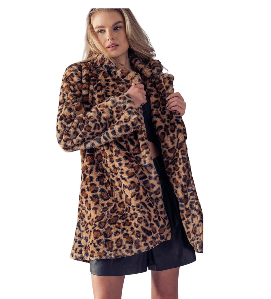 faux fur plush leopard coat
