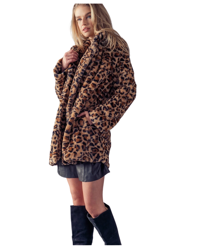 faux fur plush leopard coat