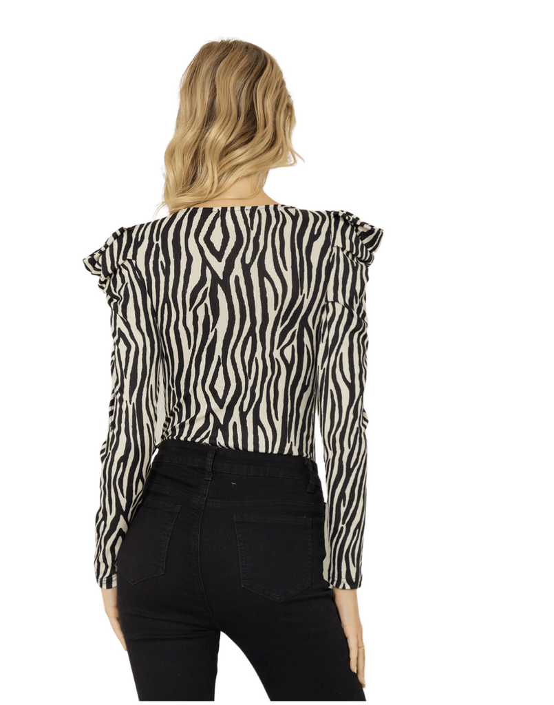 zebra print long sleeve bodysuit entro