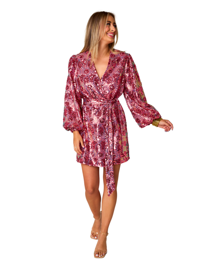 sequin dress in strawberry pink buddylove