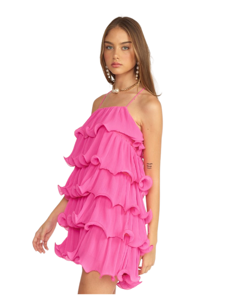 pleated layer dress in rose pink