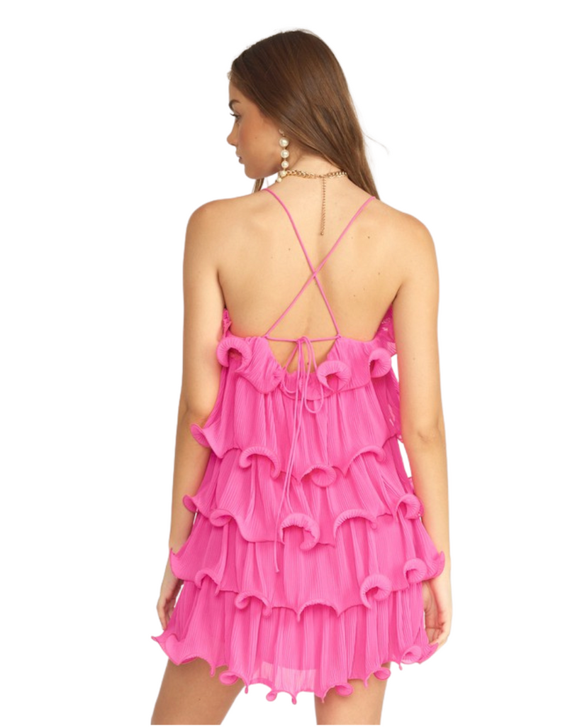 pleated layer mini dress in rose pink