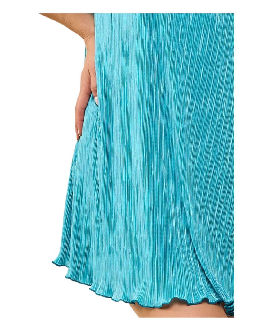 plisse pleated strapless dress in pool blue