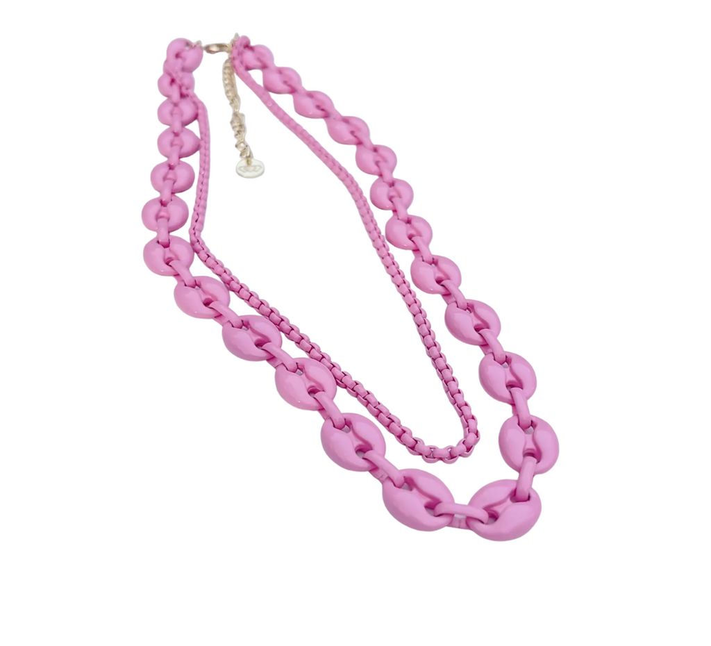 pink enamel link double necklace 