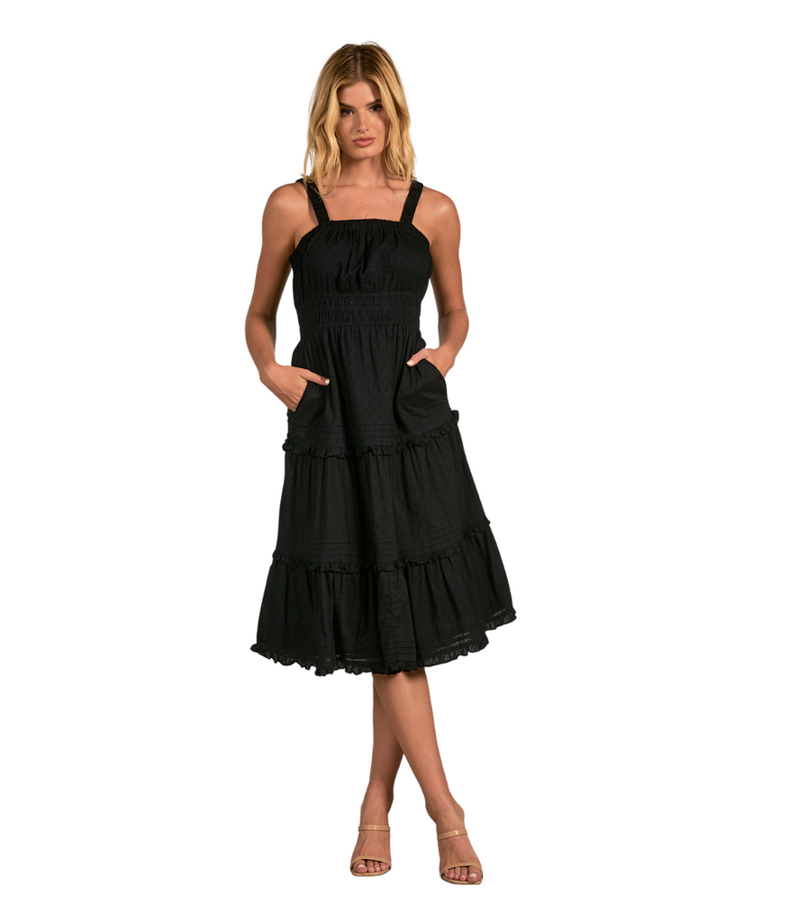 crepe black midi dress by elan