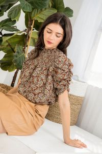 THISTLE AND MAIN Paisley Ruched Sleeve Top