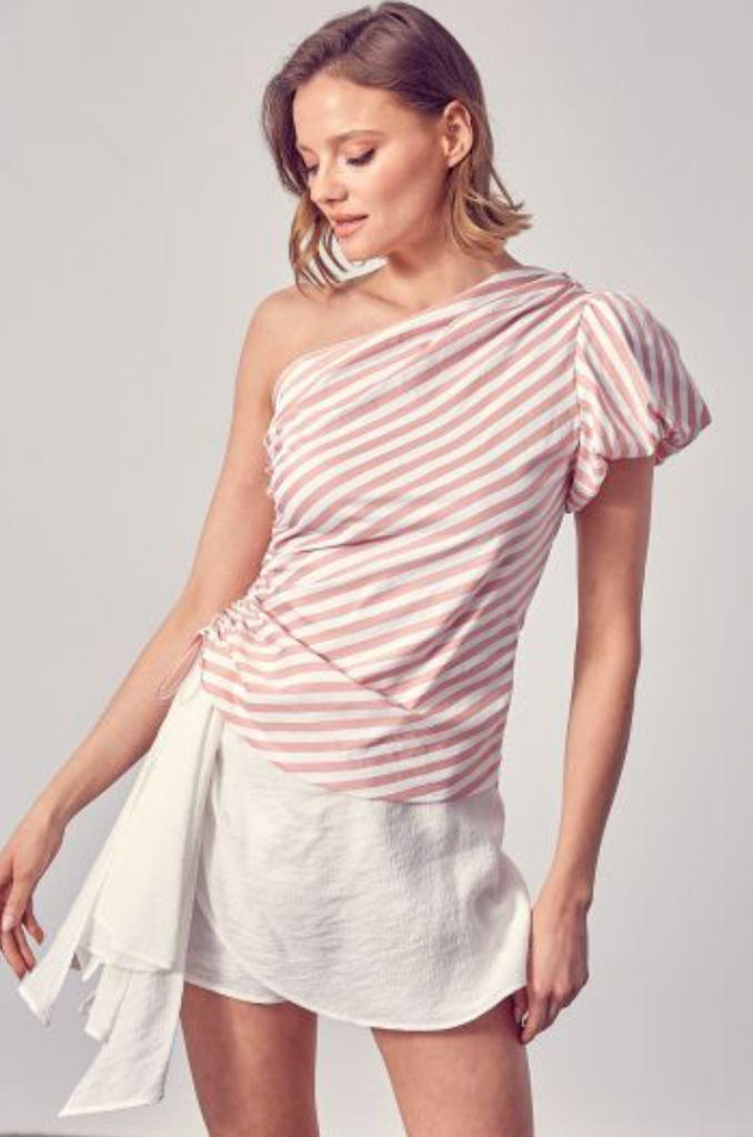 DO+BE Pink Striped One Shoulder Top - FINAL SALE